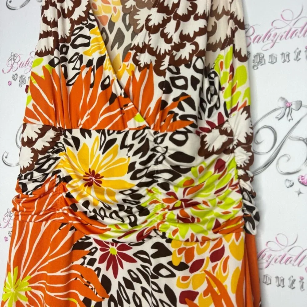 Floral dress cinching ribbon 🎀 tie shoulder stretchy slinky flowers hippie - Picture 4 of 12